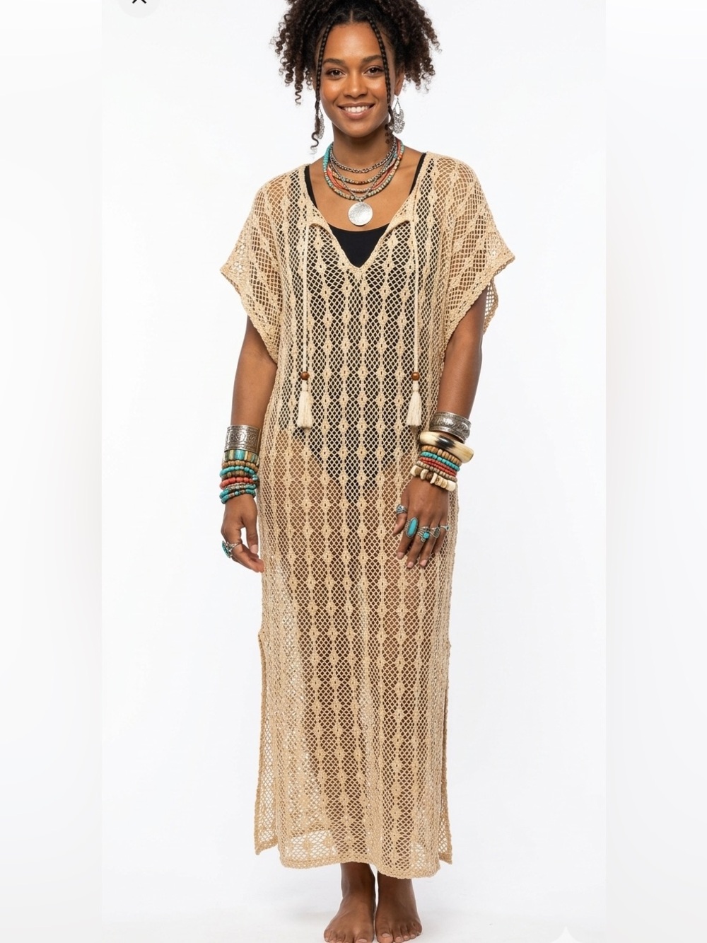 TAHARI Elegant Cream Swim Cover-Up With Pockets